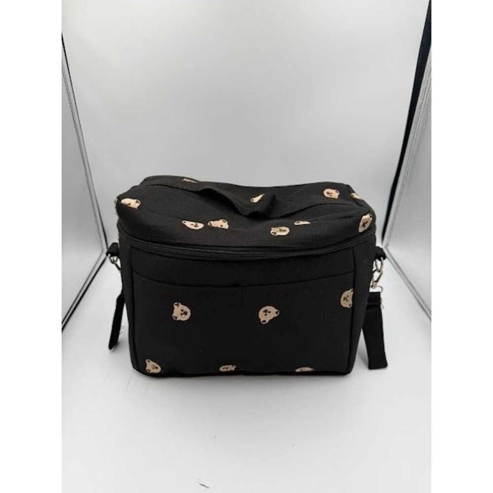 Baby Stroller Insulated Organizer Bag/Pouch Black Canvas w/Embroidered Bears,EUC